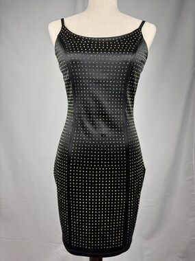 Black Studded Bodycon Mini Dress Spaghetti Strap Size M